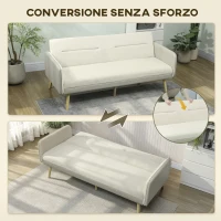 HOMCOM Divano Letto 3 Posti con Schienale Reclinabile e Rivestimento Effetto Velluto, 185x84x83 cm, Beige(m-4)