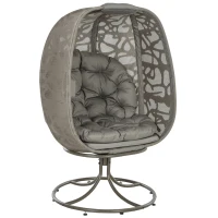 Outsunny Swivel Egg Chair with Cushions, Foldable Basket Seat and Metal Frame, Indoor Outdoor Lounge Chair for Balcony, Poolside, Patio and Living Room, Sand Brown(m-11)