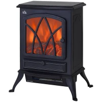HOMCOM Camino Elettrico con Effetto Fiamma Stile Retrò, Termostato 1000-2000W e Luce Regolabile, Nero(m-1)