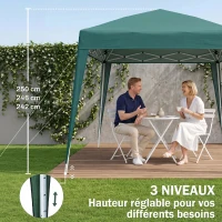 Outsunny Tonnelle barnum de jardin pop-up pliant 2,4 x 2,4 m acier polyester anti UV avec sac de transport vert foncé(m-7)