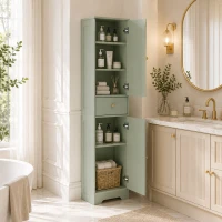HOMCOM Tall Bathroom Cabinet with Arched Doors - Light Green(m-9)