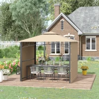 Outsunny Tonnelle pavillon de jardin 3x3m auvent pliable double toit pour ventilation auvents réglables structure en métal tissu polyester 3L x 3l x 2,7H m beige(m-10)