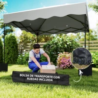 Outsunny Carpa Plegable 3x3m con Protección UV Altura Ajustable y Bolsa con Ruedas para 6-9 Personas Blanco(m-8)