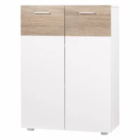 kleankin Armario de Suelo para Baño con 2 Puertas y Estantes Interiores Ajustables Mueble Auxiliar de Madera Multiusos para Salón Cocina Comedor 60x30x85 cm Blanco(m-12)