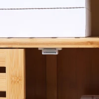 HOMCOM Aparador para Salón de Bambú con 3 Puertas Ranuradas Estantes para Comedor Cocina Entrada Natural 100x35x82 cm(m-8)