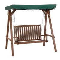 Outsunny Banco Columpio de Jardín de Madera con Dosel Verde 160x120x165 cm Carga 227 kg Balancín para Patio Jardín Terraza Exterior Protección Solar Marrón(m-1)