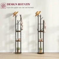 HOMCOM Cuier rotativ de podea cu 8 cârlige și 4 rafturi, stil industrial, Ø30x175cm, maro(m-4)