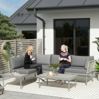 Outsunny Thee-Piece 'L' Rattan Sofa Set - Grey(m-14)