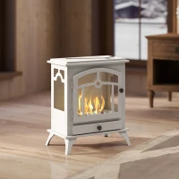 HOMCOM Estufa de Bioetanol de Pie con Tanque de 0,9 L Apagallamas de Acero Inoxidable Tiempo de Combustión 3H 45x28x54cm Blanco(m-2)
