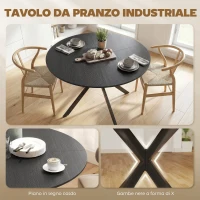 HOMCOM Tavolo da Pranzo Rotondo Stile Industriale con Gambe a Croce in Acciaio, Ø120x75 cm, Nero(m-4)