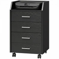 Vinsetto Cassettiera Piccola con 4 Cassetti, Mobiletto Verticale su Ruote, 40 x 36 x 65 cm, Effetto Legno Nero(m-11)