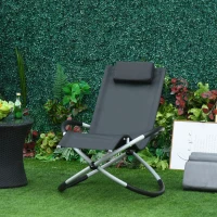 Outsunny Chaise Longue à Bascule Pliable Rocking Chair avec Matelas revêtement Aspect Daim métal textilène Gris Noir(m-10)
