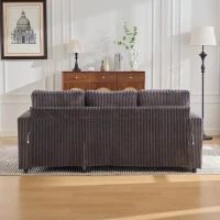 Modern Corduroy Sofa Bed with Pull-Out Bed, Storage and LED Lighting, Plush Sleeper Couch for Living Rooms, 196L × 82W × 85H cm, Dark Gray(m-12)