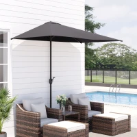 Outsunny Balcony Half Parasol Semi Round Umbrella Patio Crank Handle (2.3 m, Grey)- NO BASE INCLUDED(m-9)