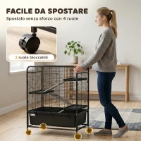 PawHut Gabbia per Conigli in Acciaio a 4 Livelli con Piattaforme, Rampe, Ruote, Serbatoio Acqua e Vassoio Rimovibile, Nero(m-7)