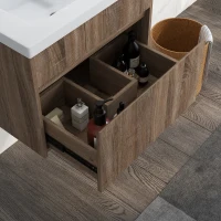 kleankin Mobile Lavabo da 60cm con Cassetto in Legno e Lavandino in Ceramica, Marrone Chiaro(m-9)