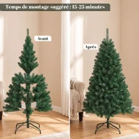 HOMCOM Sapin de Noël Artificiel 150 cm, Arbre de Noël avec 420 Pointes de Branches Articulées, Support Pliable en Acier, Vert(m-7)