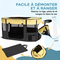 PawHut Parc pliable pour animaux de compagnie parc pour chiots en tissu Oxford avec fenêtres et portes sac de rangement jaune(m-6)