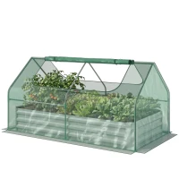 Outsunny Raised Garden Bed with Greenhouse, Steel Planter Box with Plastic Cover, Roll Up Window, Dual Use for Flowers, Vegetables, Fruits and Herbs, 185L x 95W x 92H cm, Green(m-10)