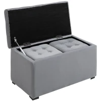HOMCOM Banc Banquette Pouf Tabouret de Rangement avec 2 Petits Tabourets Peluche Courte 75 X 40 X 24cm Gris Clair(m-7)