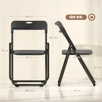 HOMCOM Juego de 6 Sillas Plegables de Plástico con Respaldo Curvo Diseño Ventilación Estructura de Acero 48,5x47x75 cm Negro(m-3)