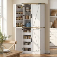 HOMCOM Buffet haut cuisine, armoire de cuisine, 4 portes, 3 tiroirs, 8 porte-racks et étagères réglables, 76x40x182cm, blanc(m-14)