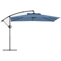 Outsunny Parasol déporté carré 3 x 3 m avec manivelle, base croisée, parasol inclinable et rotation à 360°, toile 180 g/m² bleu(m-1)
