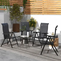 Outsunny Set of Four Folding Garden Chairs, with Seven-Position Adjustable Backs, Grey(m-2)