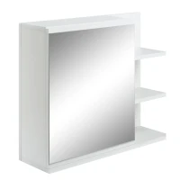 kleankin Armario con Espejo para Baño con 3 Estantes Abiertos y 1 Estante Interior Estilo Moderno 60x18x50 cm Blanco(m-12)