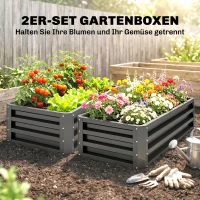 Outsunny Hochbeet Metall 2er-Set, Offener Boden, Für Garten Balkon, 110x50x30cm, Dunkelgrau(m-4)