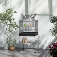 PawHut Vogelkäfig für Kanarienvögel & Wellensittiche, mobil, mit Bodenfach, Metallgitter, Schwarz(m-10)