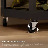 HOMCOM Carrito de Cocina con Ruedas 2 Armarios de Almacenaje Cajón y 3 Estantes Abiertos de 9 Botellas 67x37x87 cm Negro(m-5)