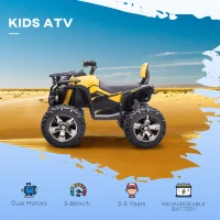 HOMCOM 12V Quad Bike ATV with LED Lights, Music, Backrest, Forward, Backward, Yellow(m-4)