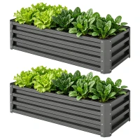 Outsunny Hochbeet Metall 2er-Set, Offener Boden, Für Garten Balkon, 110x50x30cm, Dunkelgrau(m-11)
