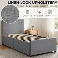 HOMCOM 3ft Single Bed Frame with Trundle, Upholstered Pull Out Trundle Bed with Headboard and Footboard, Dark Grey(m-5)