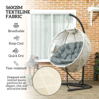 Outsunny Hanging Egg Chair Outdoor Indoor Garden Swing Chair with Folding Basket, Garden Hanging Chair with Stand, Thickened Cushion, Cup Holder for Patio, Balcony, Grey(m-5)
