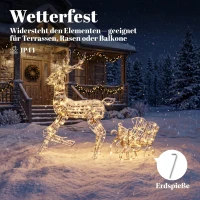 Outsunny Beleuchtetes Rentier- und Schlitten-Set, 2-teilige Weihnachtsdeko aus Polyrattan für außen, mit LEDs, 8 Modi, Timer(m-7)