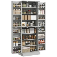 HOMCOM Armario Despensa de Cocina con 4 Puertas con Estantes Estantes Ajustables para Sala de Estar Comedor Gris(m-19)
