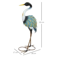 Outsunny Heron Garden Statue, Standing Garden Ornament, Metal Garden Gift with Stakes, 28 x 17 x 63 cm, Multi-Colour(m-3)