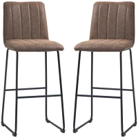 HOMCOM Set 2 Scaune de Bar Moderne cu Suport pentru Picioare și Spătar, din Piele PU și Oțel, 44x50x109 cm, Maro Închis(m-1)
