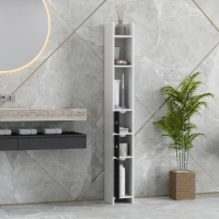 kleankin Columna de Baño con 3 Puertas y 3 Estantes Abiertos Armario de Baño Alto Estilo Moderno 15x17x120 cm Blanco y Negro(m-8)