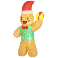 Outsunny Bonhomme Pain d'Épice Gonflable de Noël 2,5 m avec Lumières LED, Boîte Cadeau et Souffleur, Intérieur et Extérieur(m-1)