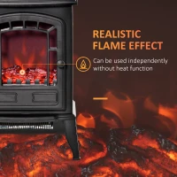 HOMCOM Electric Fireplace Stove Freestanding Log Burner, 1000W/2000W, Portable Electric Fire Fan Heater with LED Flame Effect, Adjustable Thermostat, Overheat Protection, Black(m-4)