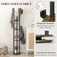 HOMCOM Cuier rotativ de podea cu 8 cârlige și 4 rafturi, stil industrial, Ø30x175cm, maro(m-6)