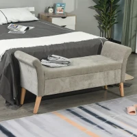 HOMCOM Banc Banquette Design Contemporain Accoudoirs Courbés Fonction de Rangement 2 en 1 136,5 x 45lx 62 cm Gris(m-10)
