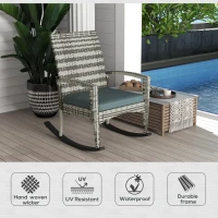 Outsunny PE Rattan Garden Rocking Chair, Outdoor Rocking with Cushion, 160 KG Capacity Wicker Garden Armchair Rocker with Metal Frame for Patio, Porch, Balcony, Light Grey(m-4)