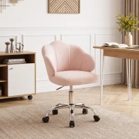 HOMCOM Silla de Oficina Forma de Pétalo con Ruedas de Terciopelo Función Basculante Asiento Ancho Altura Ajustable Rosa(m-8)