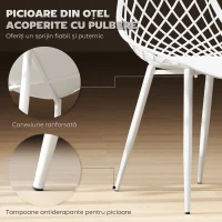 HOMCOM Set 4 scaune de masă moderne cu spătar perforat din plastic și picioare din metal, alb(m-5)