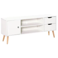 HOMCOM Meuble TV Banc TV Style scandinave Placard 2 niches 2 tiroirs Passe-Fils Panneaux Particules Blanc Bois pin(m-12)