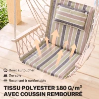 Outsunny Chaise Suspendue hamac de Voyage Respirant Portable dim. 100L x 49l x 106H cm Coton macramé Polyester Multicolore rayé(m-5)